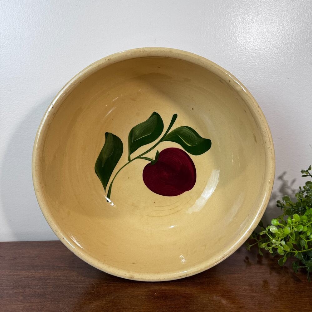 Vintage Apple Watt USA #96 Large Mixing Bowl Hand Painted Farmhouse Pottery 9.5"